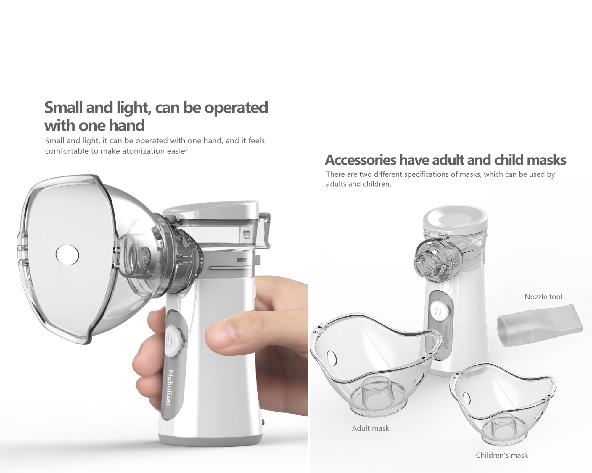 Silent Portable Aerosol Adultes et Enfants - Appareil à Ultrasons Aérosol  Efficace pour Soulager la Respiration, 2 Masques et Embout Buccal, USB-C
